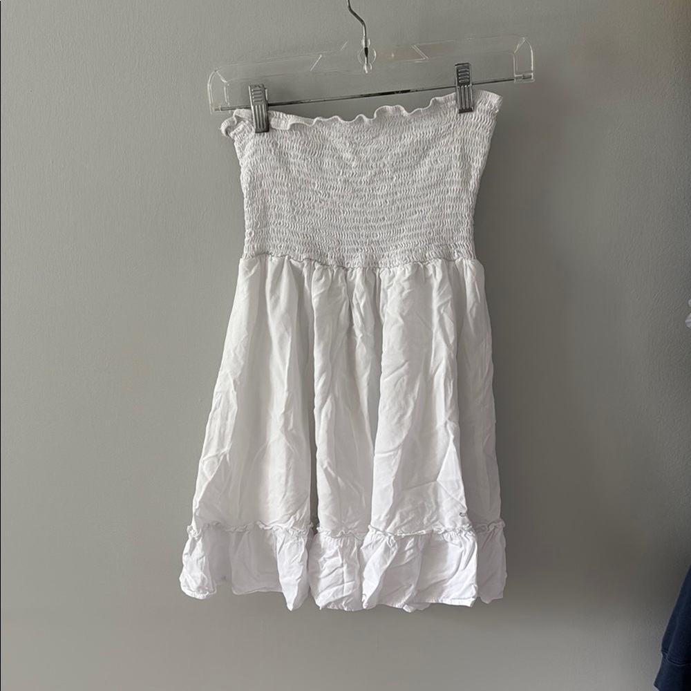 White Strapless Smocked Dress